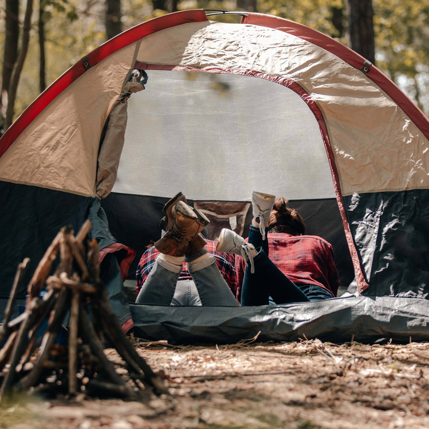 Two people in a tent